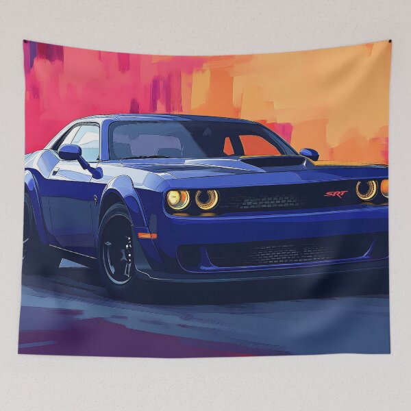 Item preview, Digital Pop Art Painting – Blue Dodge Challenger SRT III designed and sold by AutoPopStudio.