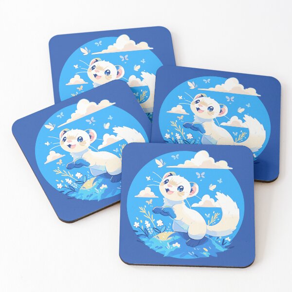Item preview, White ferret playing with butterflies designed and sold by etherElric.
