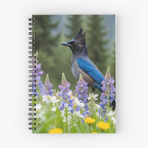 Item preview, Steller's Jay in Cascade Mountain Wildflower Meadow designed and sold by ACuriousshoppe.