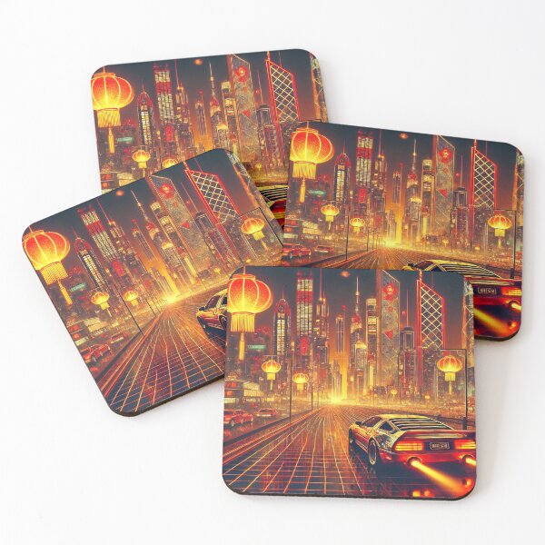 Item preview, Cyberpunk Neon City with Red & Gold Lights – Futuristic Asian Aesthetic designed and sold by MidnightMuseX.