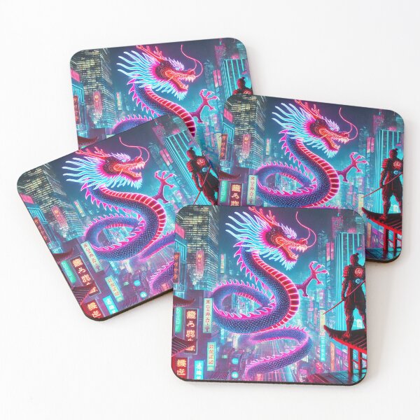Item preview, Cyberpunk Samurai & Neon Dragon – Futuristic Sci-Fi Cityscape with Japanese Aesthetics designed and sold by MidnightMuseX.