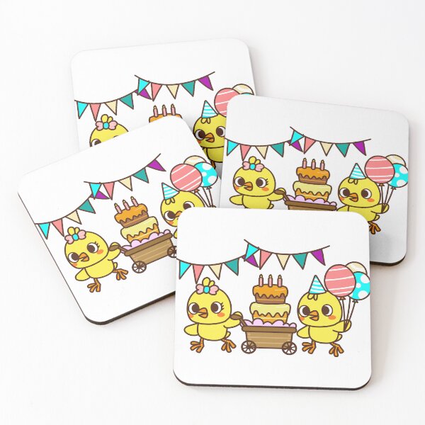 Item preview, Cute chicks in birthday party. Animal cartoon designed and sold by NoeySmiley55.