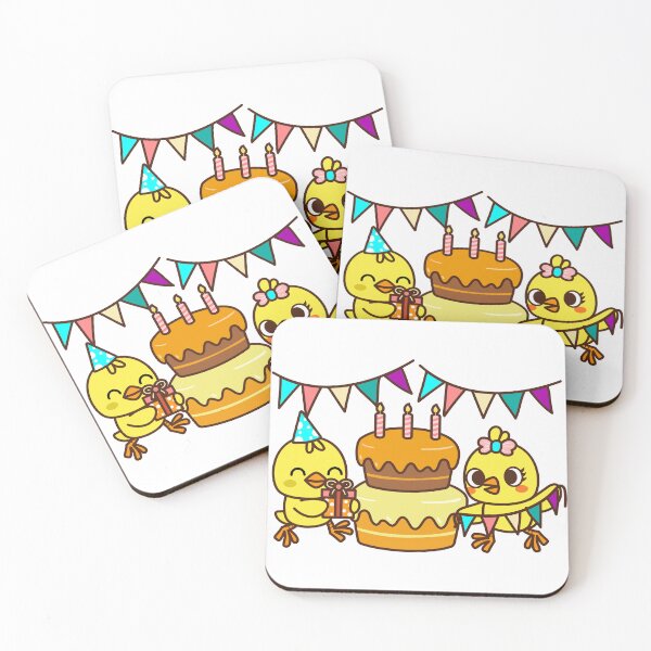 Item preview, Cute chicks in birthday party. Animal cartoon designed and sold by NoeySmiley55.