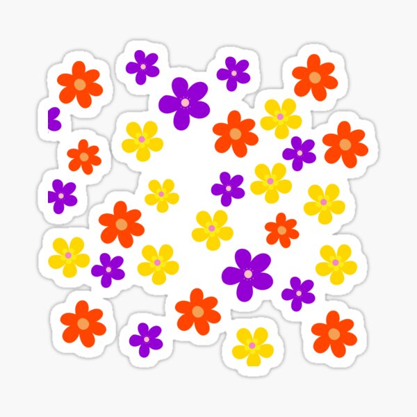 Vibrant Floral Art – Three Flowers on Black Background | Bold Nature Design Sticker