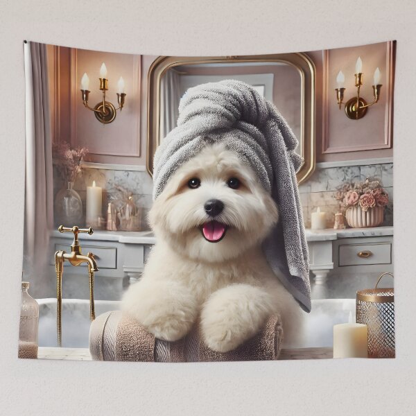 Item preview, Spa Day, Human! Now Fetch My Treats – Funny Dog Bathroom Art designed and sold by FantasyVillaArt.