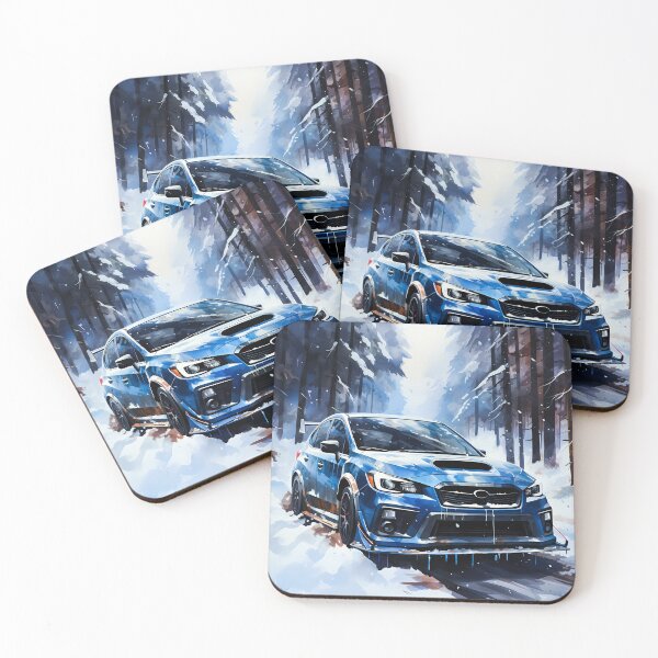 Item preview, Dynamic Watercolor Style With Vibrant Blue Rally Car In Snowy Forest designed and sold by RevUpDesign.