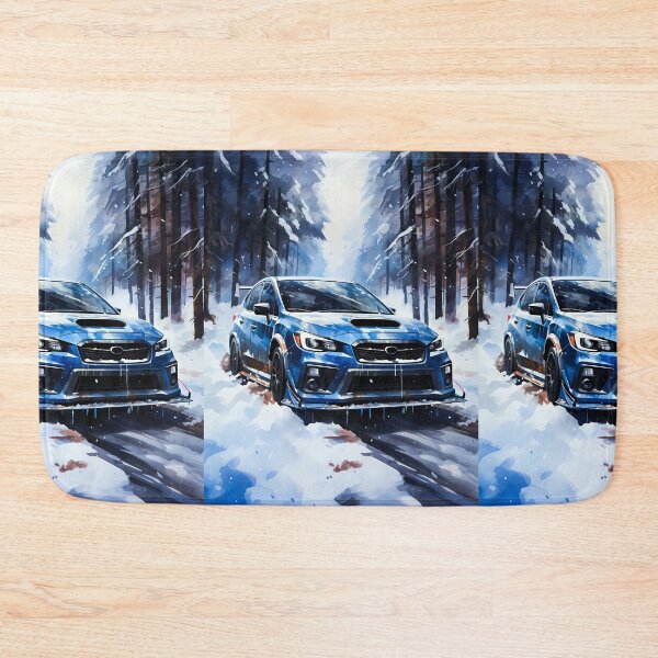 Item preview, Dynamic Watercolor Style With Vibrant Blue Rally Car In Snowy Forest designed and sold by RevUpDesign.