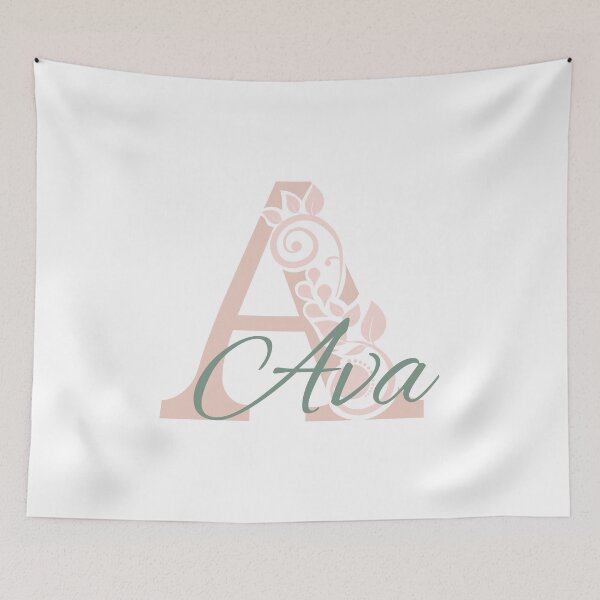 Item preview, Ava – Elegant design with floral letter A – mint & pink – (customizable) designed and sold by sabantha.
