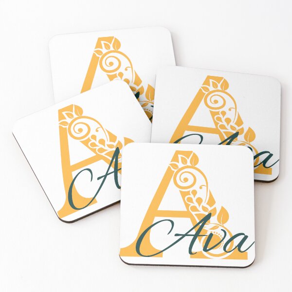 Item preview, Ava – Elegant design with floral letter A - yellow & green - (customizable) designed and sold by sabantha.