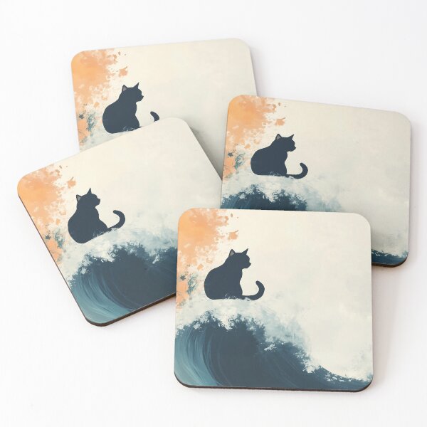 Item preview, Black Cat on Wave Crest Illustration designed and sold by Cat-Wave-Dream.