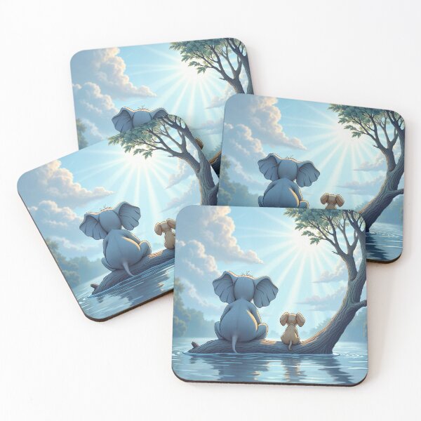 Item preview,  elephant and dog sit on a tree escaping from the flood designed and sold by Mike Kiev art.