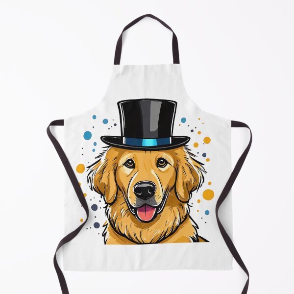 Item preview, happy smiling golden retriever dog cartoon wearing top hat with paint splats designed and sold by planetgolden.