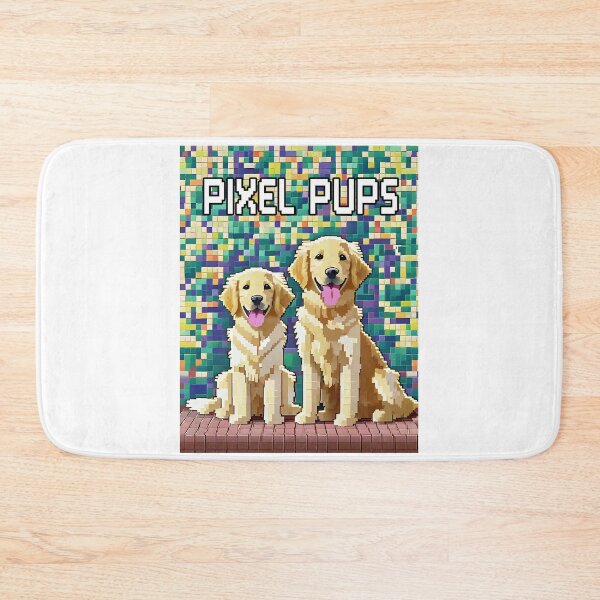 Item preview, smiling happy sitting golden retriever dogs pixel pups mosaic designed and sold by planetgolden.