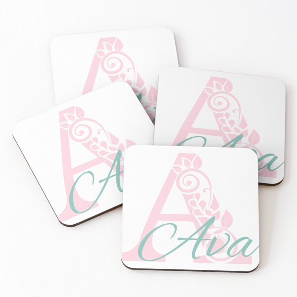Item preview, Ava – Elegant design with floral letter A - pink & mint - (customizable) designed and sold by sabantha.