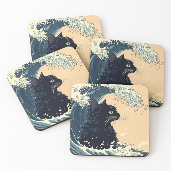 Item preview, Wave-Encircled Black Cat Illustration designed and sold by Cat-Wave-Dream.