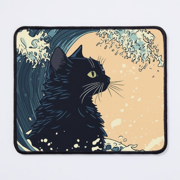 Item preview, Wave-Encircled Black Cat Illustration designed and sold by Cat-Wave-Dream.