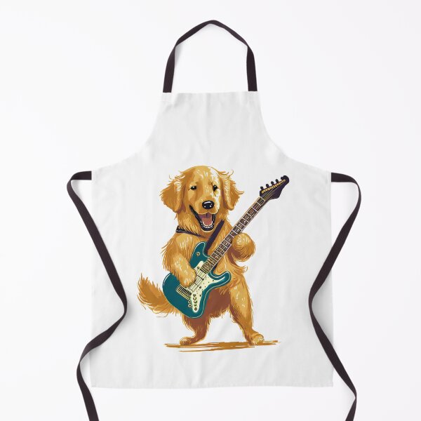 Item preview, happy golden retriever dog playing blue electric guitar designed and sold by planetgolden.
