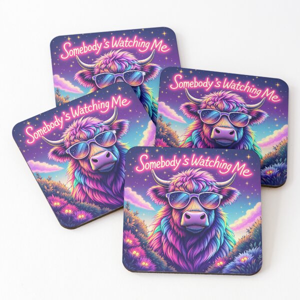 Item preview, Somebody’s Watching Me Funny Rainbow Highland Cow - Neon Glitter Art designed and sold by CraftsEtc.