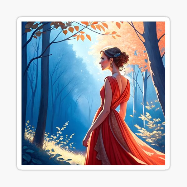 Item preview, Beautiful girl wearing red dress designed and sold by AhArtMe.