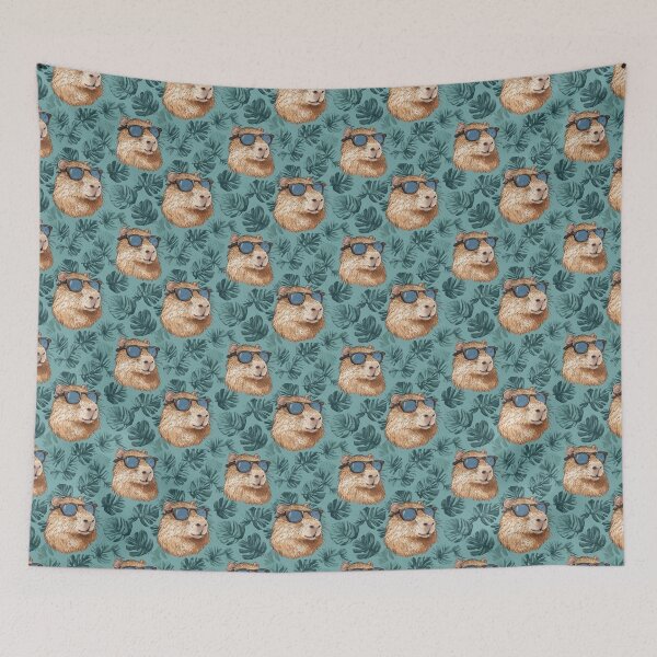 Item preview, cool capybaras with sunglasses on blue background designed and sold by PoppyLaneStudio.