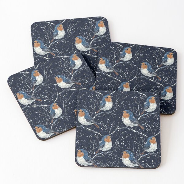 Item preview, little robins sitting on snowy winter branches designed and sold by PoppyLaneStudio.