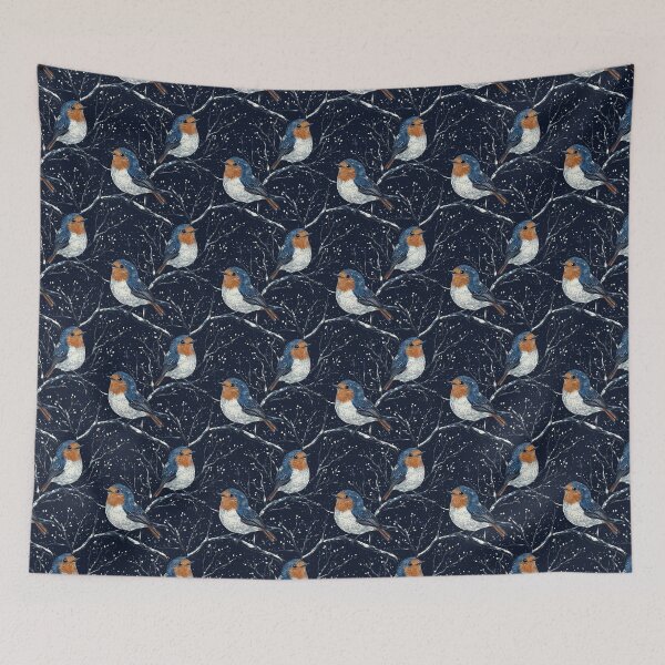 Item preview, little robins sitting on snowy winter branches designed and sold by PoppyLaneStudio.
