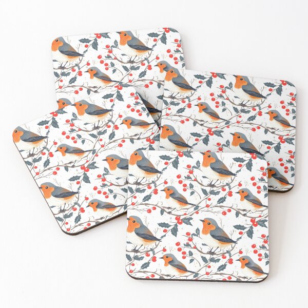Item preview, little robins sitting holly and berry branches designed and sold by PoppyLaneStudio.