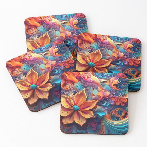 Item preview, Swirls and a Flower in Shades of Blue and Orange designed and sold by Kathy Weaver.