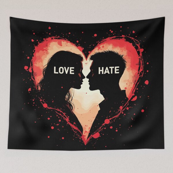 Item preview, Love and Hate Contrast Silhouette Heart designed and sold by Quirky Shirts.