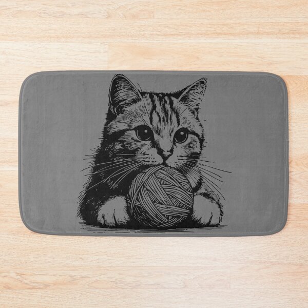 Item preview, Cat Knitting Cat With Yarn Ball Vintage designed and sold by TomFrontierArt.
