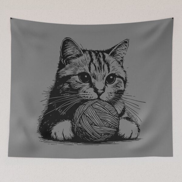 Item preview, Cat Knitting Cat With Yarn Ball Vintage designed and sold by TomFrontierArt.