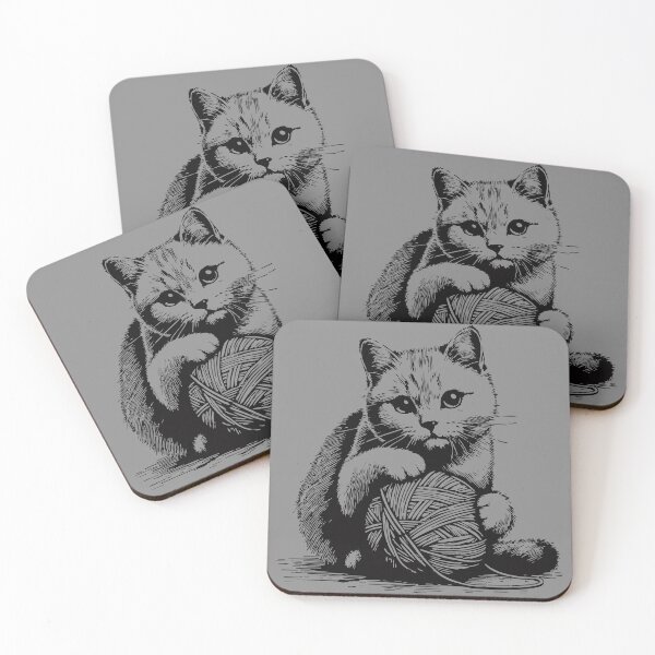 Item preview, Cat And Knitting Cat With Yarn Ball Vintage designed and sold by TomFrontierArt.