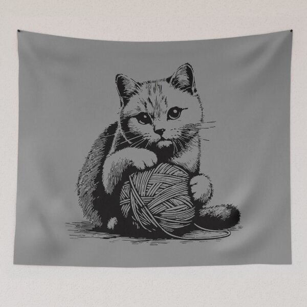 Item preview, Cat And Knitting Cat With Yarn Ball Vintage designed and sold by TomFrontierArt.