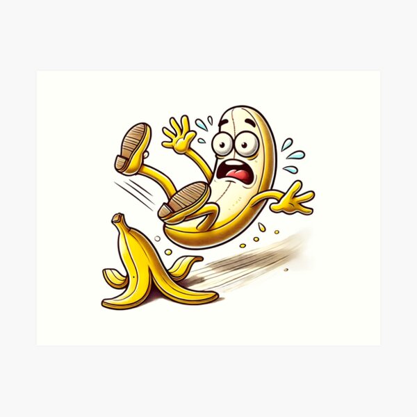 Item preview, Funny Cartoon Banana Slipping on a Peel designed and sold by The-T-In-Retro.
