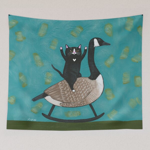 Item preview, Cat on a Rocking Canadian Goose designed and sold by KilkennyCat Art.