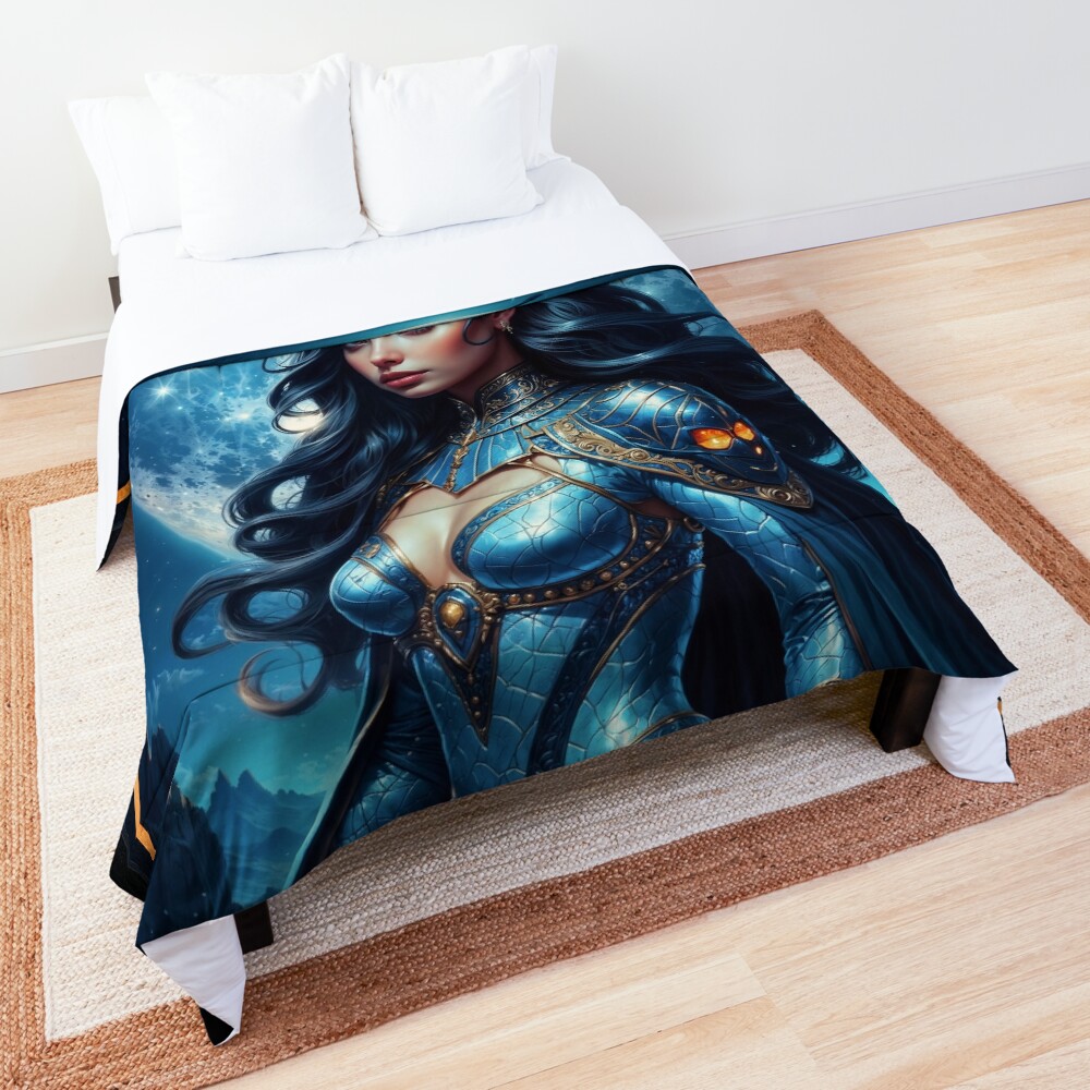 Portrait of The Mystical Beauty Elowen Valemara Striking AI Concept Art by Xzendor7 Decorative Art Print Comforter