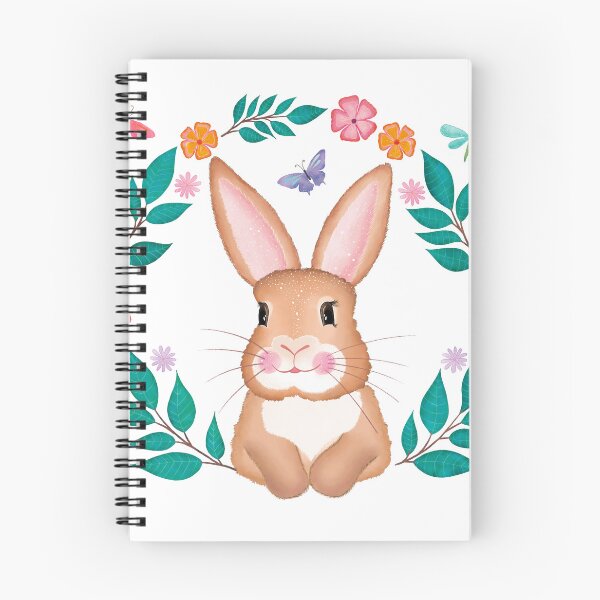 Aperçu de l'œuvre Lapin. Mignon lapin de Pâques avec couronne de fleurs, papillons et libellule créée et vendue par Sandra Brezina.