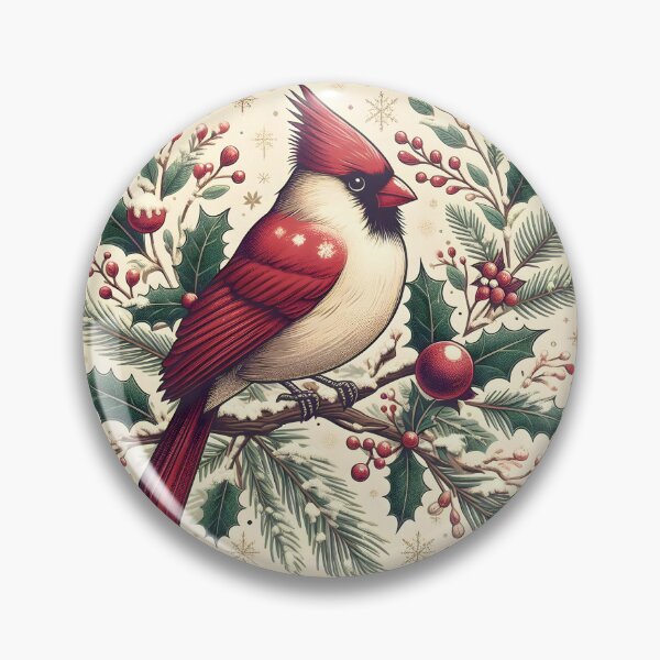 Item preview, Vibrant Cardinal Bird on Snow-Dusted Holly Branch - Festive Winter Illustration designed and sold by PandaTShirtShop.