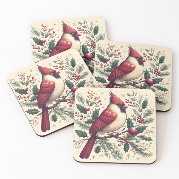 Item preview, Vibrant Cardinal Bird on Snow-Dusted Holly Branch - Festive Winter Illustration designed and sold by PandaTShirtShop.