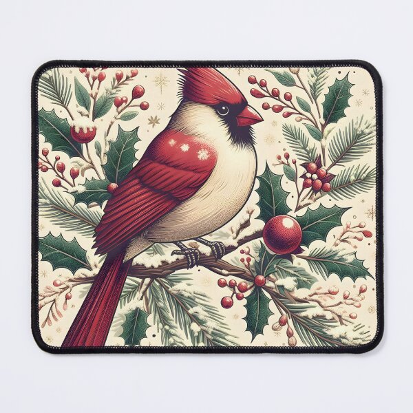 Item preview, Vibrant Cardinal Bird on Snow-Dusted Holly Branch - Festive Winter Illustration designed and sold by PandaTShirtShop.