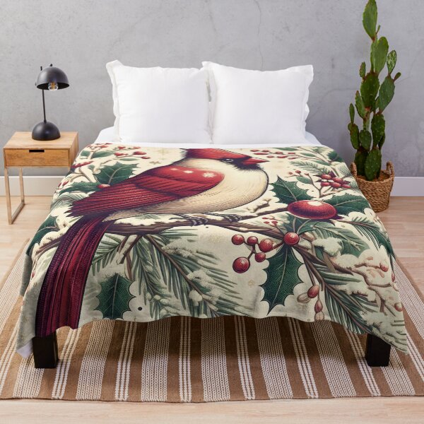 Item preview, Vibrant Cardinal Bird on Snow-Dusted Holly Branch - Festive Winter Illustration designed and sold by PandaTShirtShop.