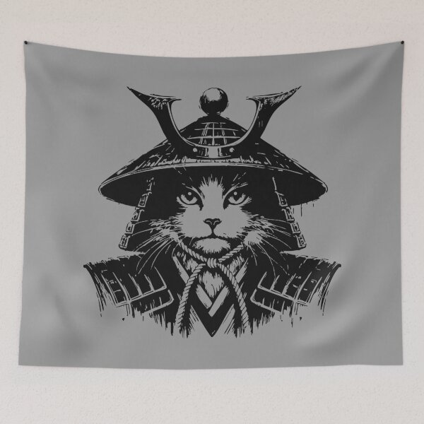 Item preview, Cat Samurai Portrait Ninja Japan Vintage designed and sold by TomFrontierArt.