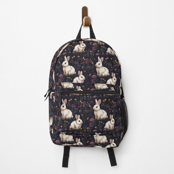 Item preview, white bunnies in dark wildflower field designed and sold by PoppyLaneStudio.
