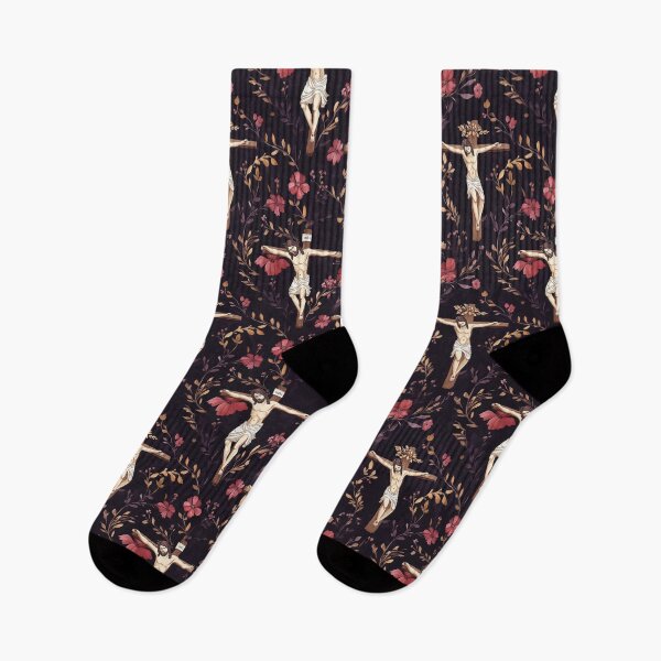 Item preview, Jesus on the cross with purple florals designed and sold by PoppyLaneStudio.