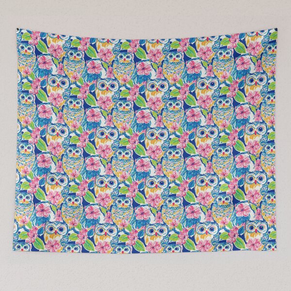 Item preview, artistic vibrant owl pattern designed and sold by PoppyLaneStudio.