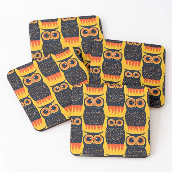Item preview, bold retro owls in yellow orange and black designed and sold by PoppyLaneStudio.