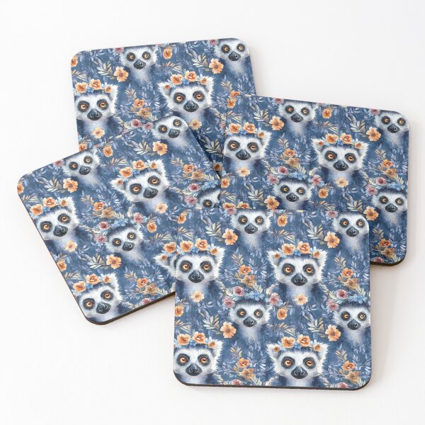 Item preview, cute lemurs with flower crowns on blue designed and sold by PoppyLaneStudio.
