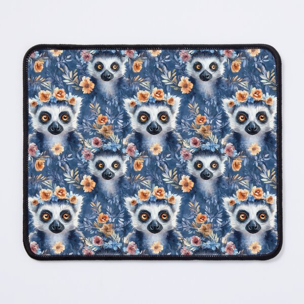 Item preview, cute lemurs with flower crowns on blue designed and sold by PoppyLaneStudio.