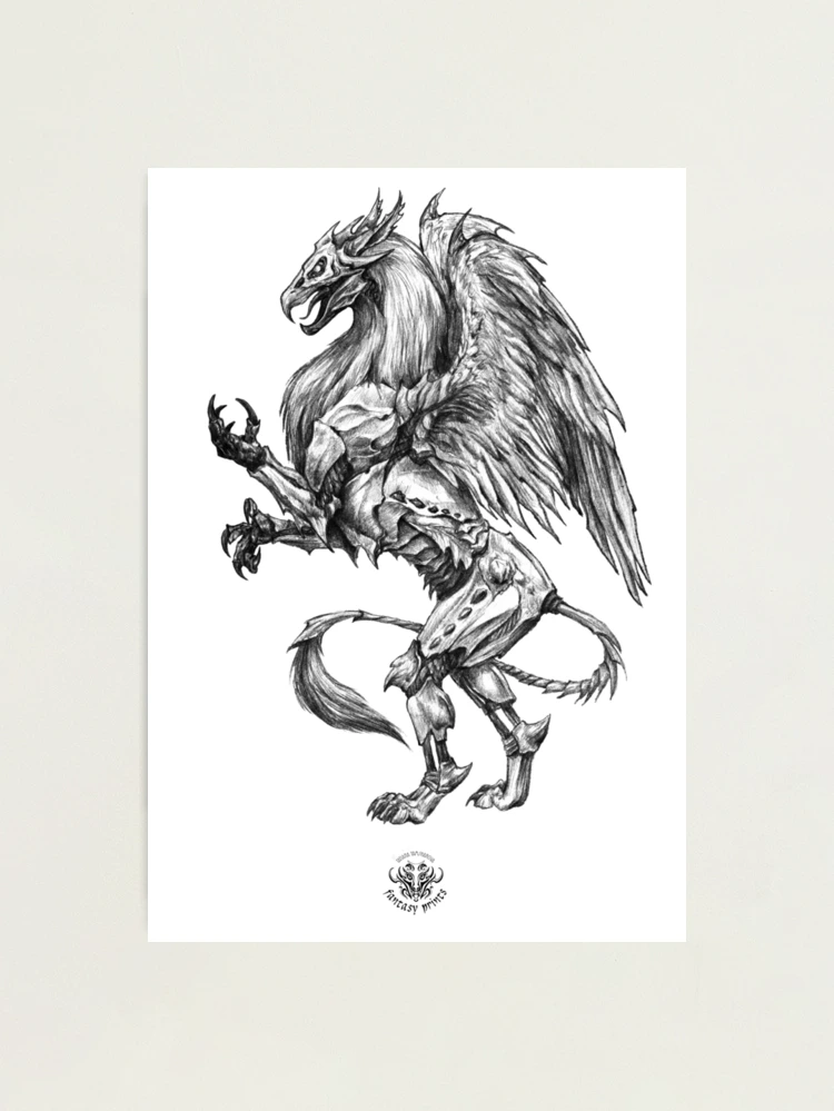 Griffin #1, print of original drawing, griffin, fantasy, Greek store mythology, abstract, contemporary, modern, pencil, drawing, graphite