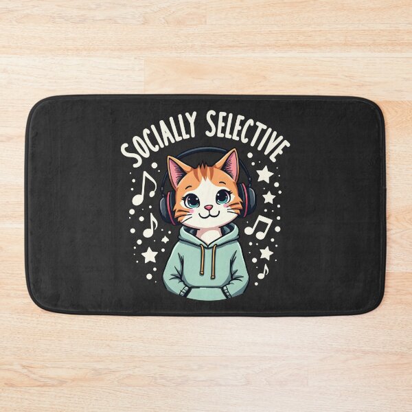 Item preview, "Socially Selective" Cat with Headphones designed and sold by FoxyJags.